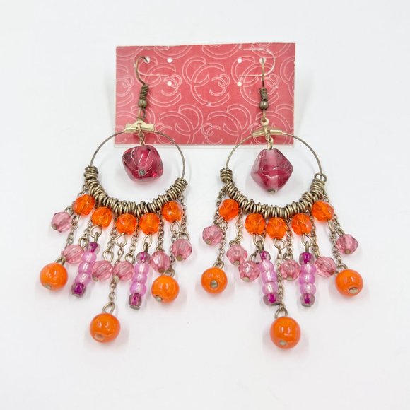 NWT - Charming Charlie - Purple & Orange Chandelier Antiqued Gold Tone Earrings - Picture 6 of 7
